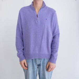 VTG '90S Polo Ralph Lauren Purple Lavender Quarter Zip Cotton Pullover Sweater L